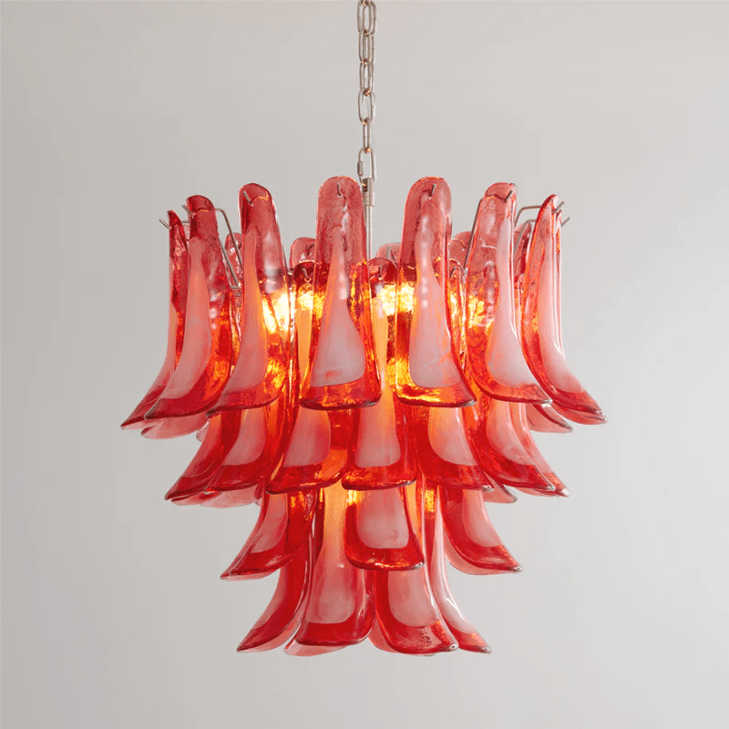 Aurora Chandelier Crimson Murano Glass Petals Layered Vintage - Letslighting