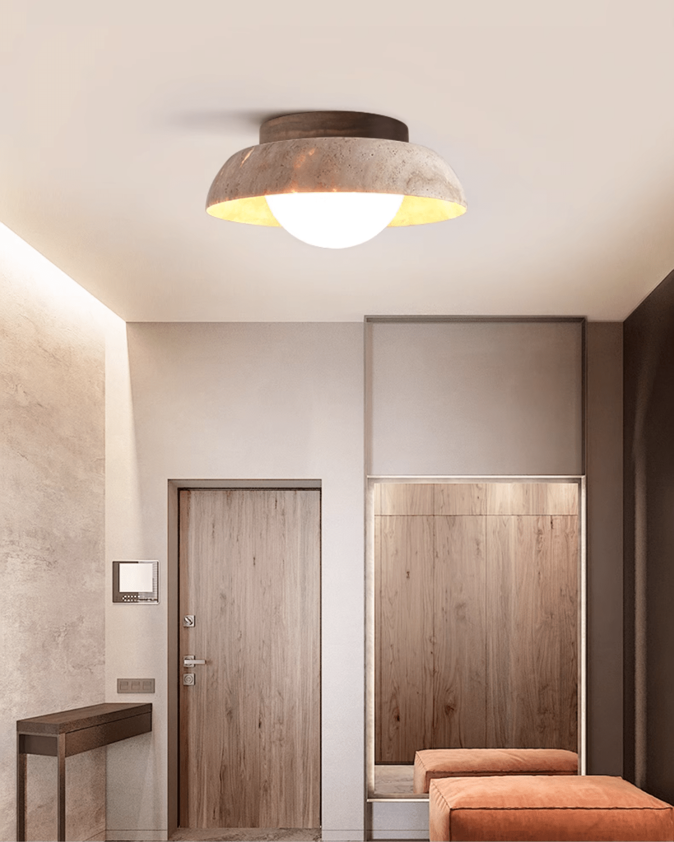 Ashaionis Disc-Dome Travertine Ceiling Light - Letslighting