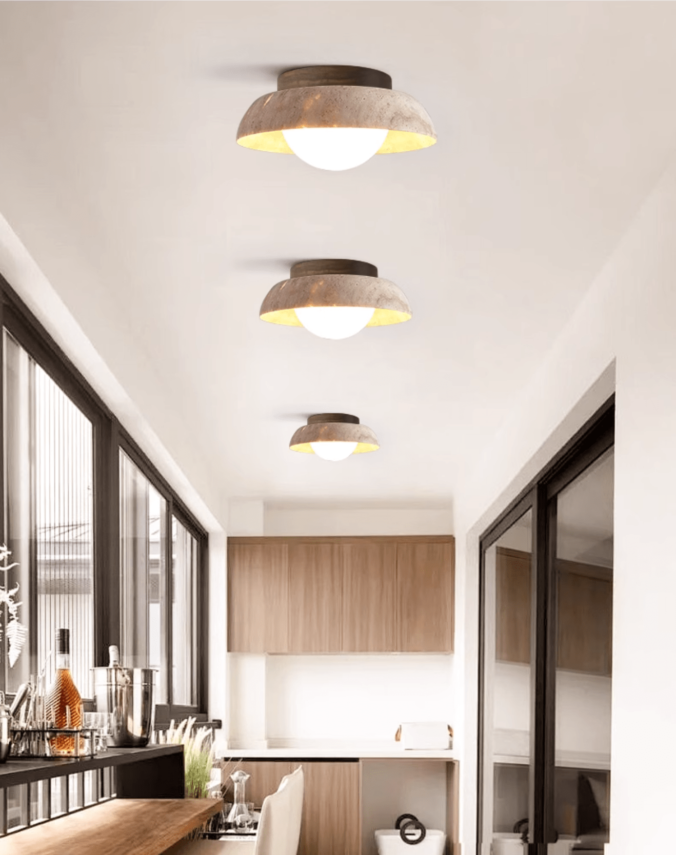 Ashaionis Disc-Dome Travertine Ceiling Light - Letslighting