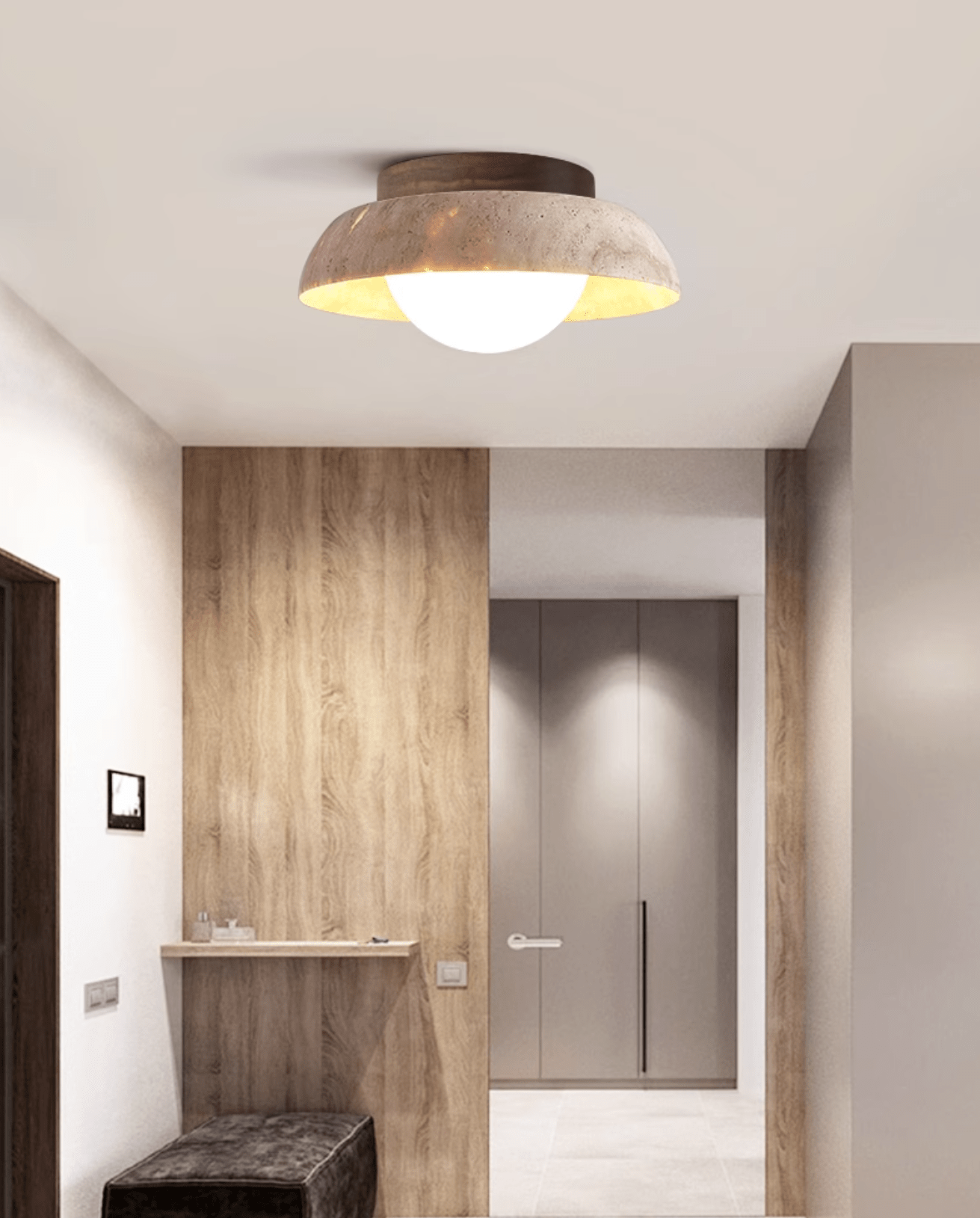 Ashaionis Disc-Dome Travertine Ceiling Light - Letslighting