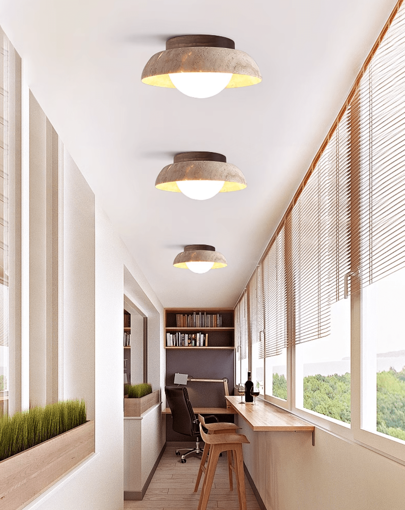 Ashaionis Disc-Dome Travertine Ceiling Light - Letslighting
