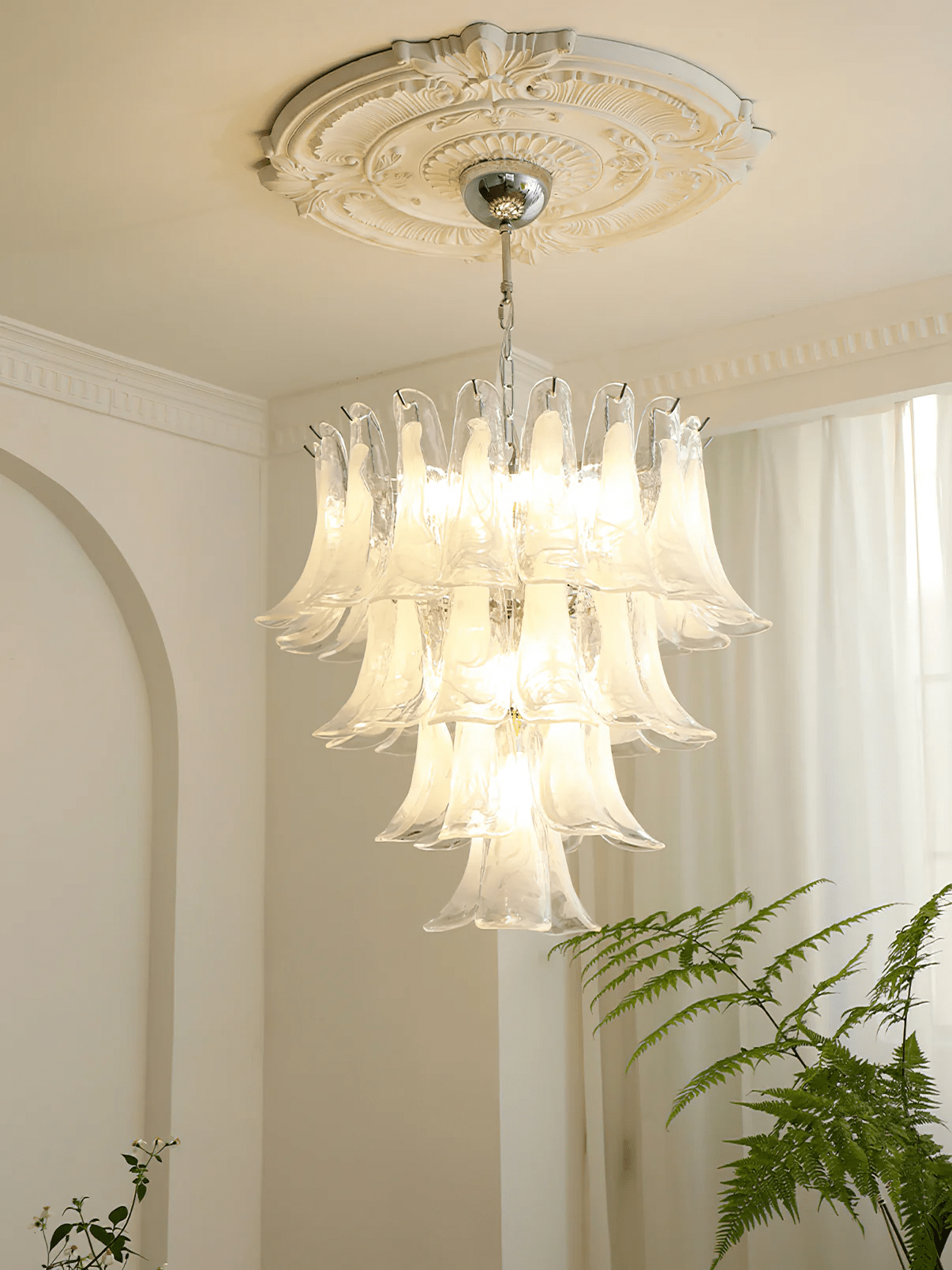Aurora Chandelier Murano Glass Leaf Golden - Letslighting