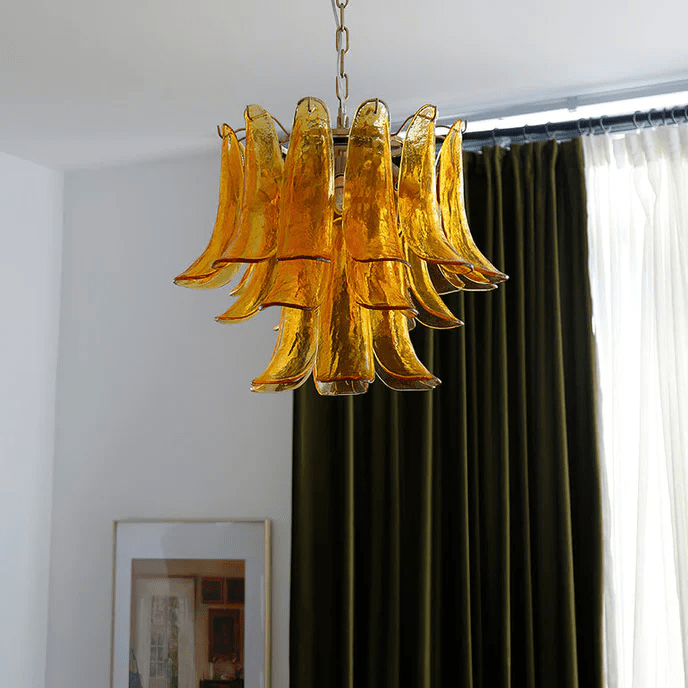 Aurora Chandelier Murano Glass Leaf Golden - Letslighting