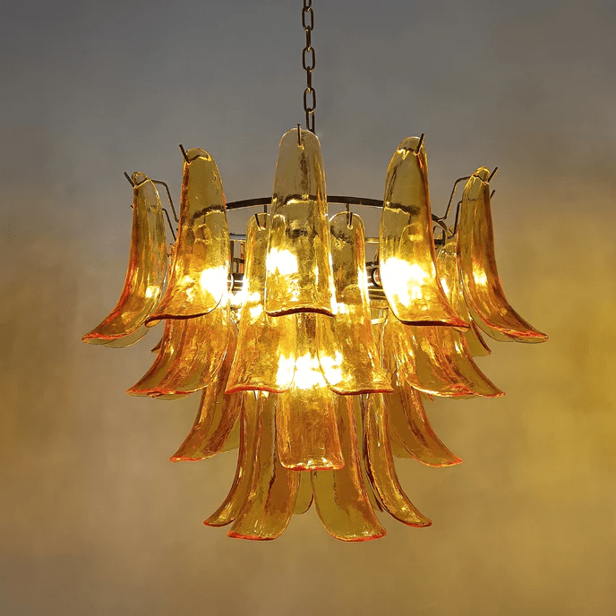 Aurora Chandelier Murano Glass Leaf Golden - Letslighting
