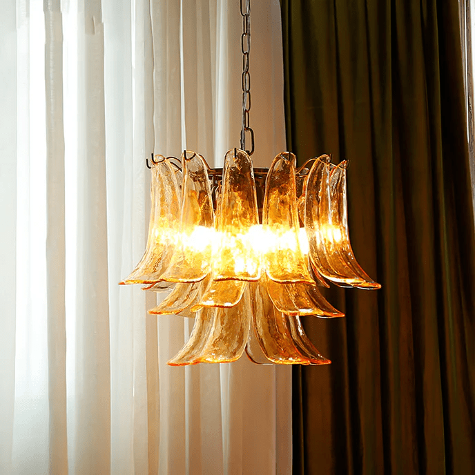 Aurora Chandelier Murano Glass Leaf Golden - Letslighting