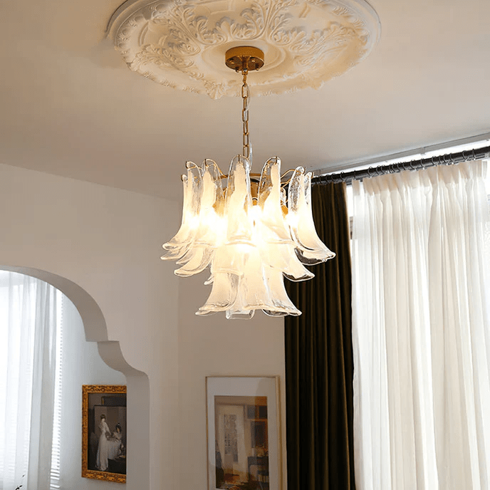 Aurora Chandelier Murano Glass Leaf Golden - Letslighting