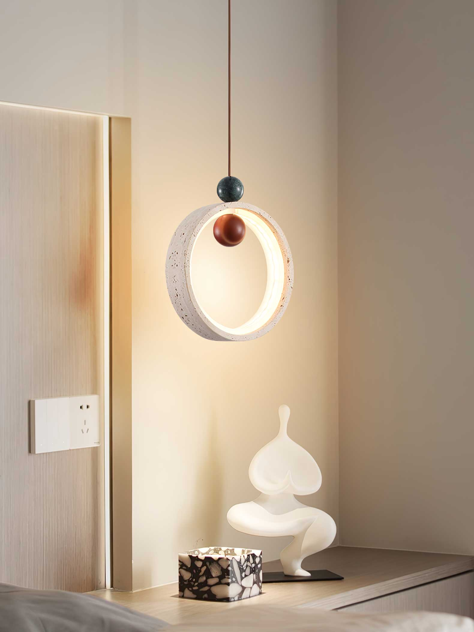 Vovinyra Circular Travertine Pendant Light - Letslighting