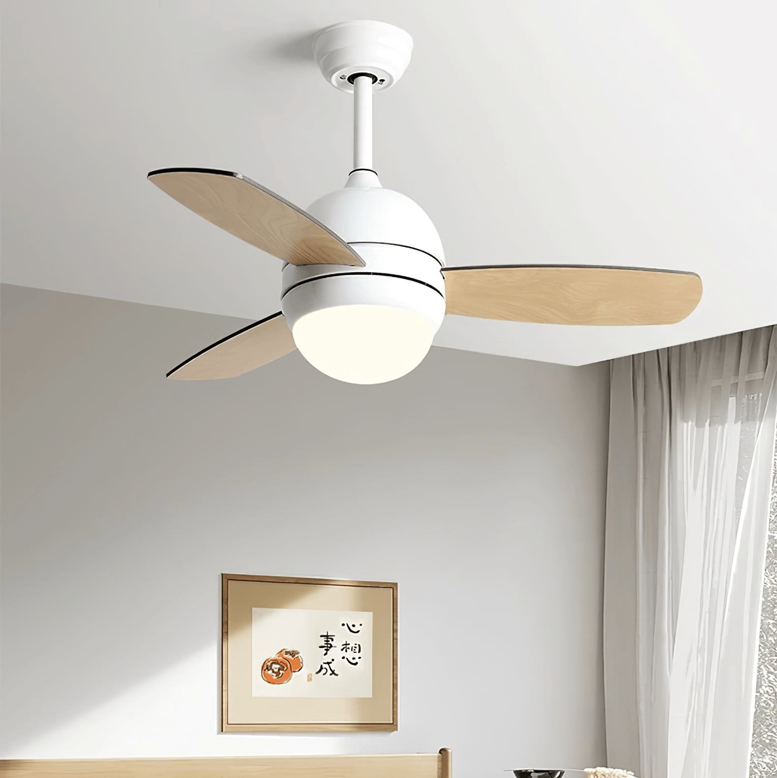 Nerina Minimalist White Wood Ceiling Fan Light - Letslighting
