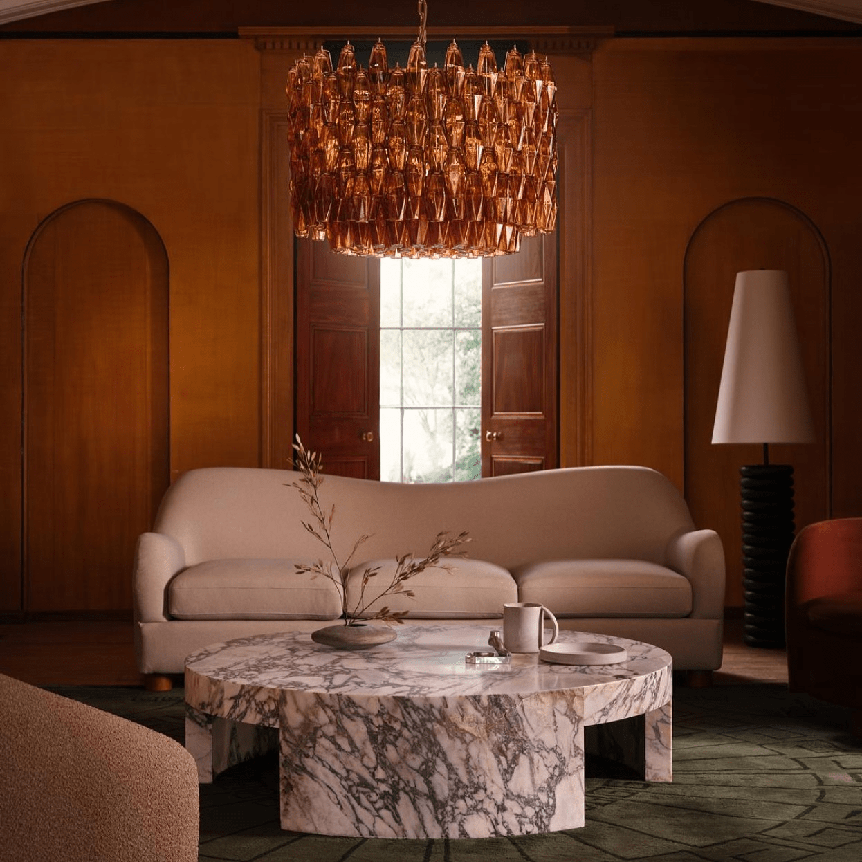 Aurora Chandelier Drum Amber Glass - Letslighting