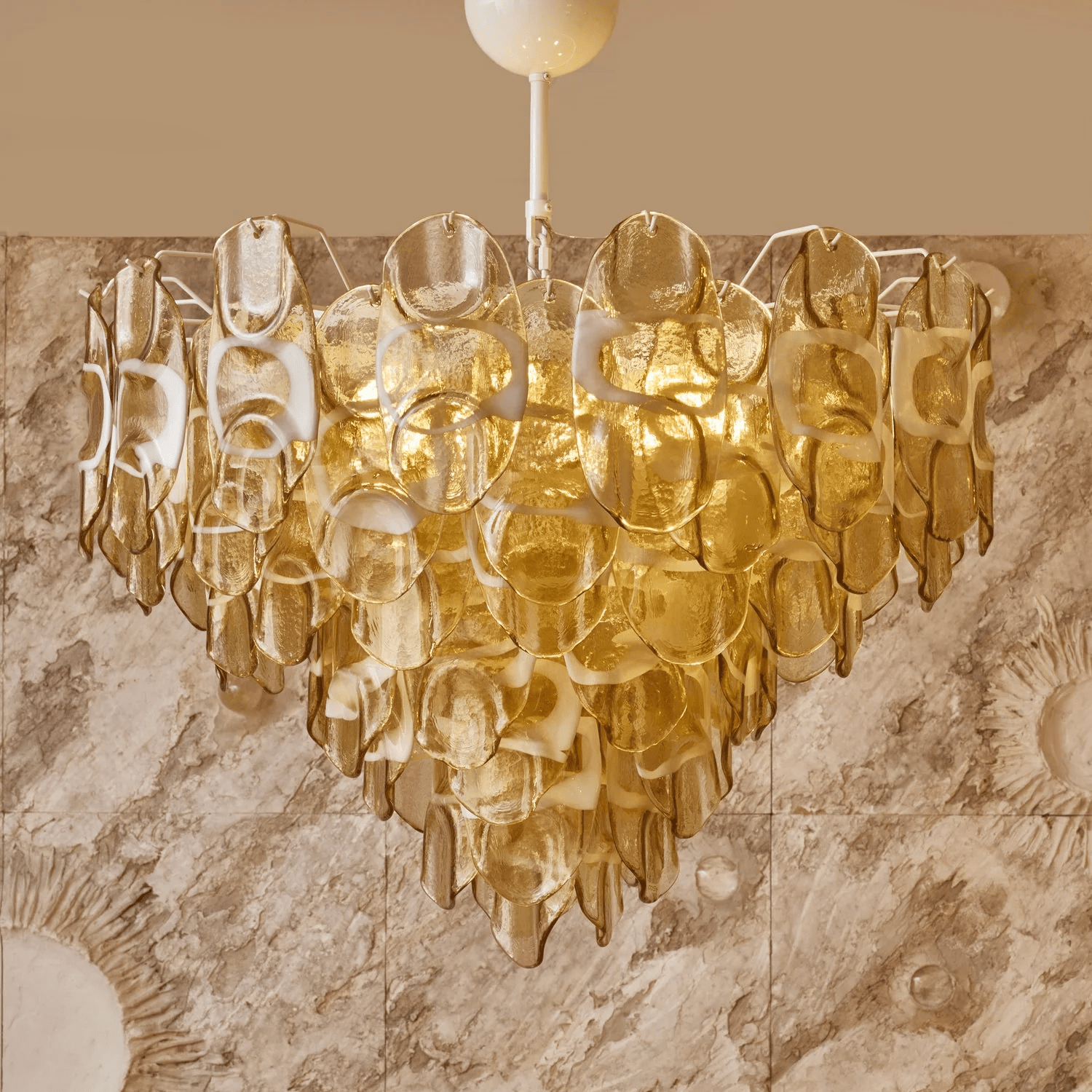Aurora Chandelier Amber Murano Glass Oval Drops Layered - Letslighting