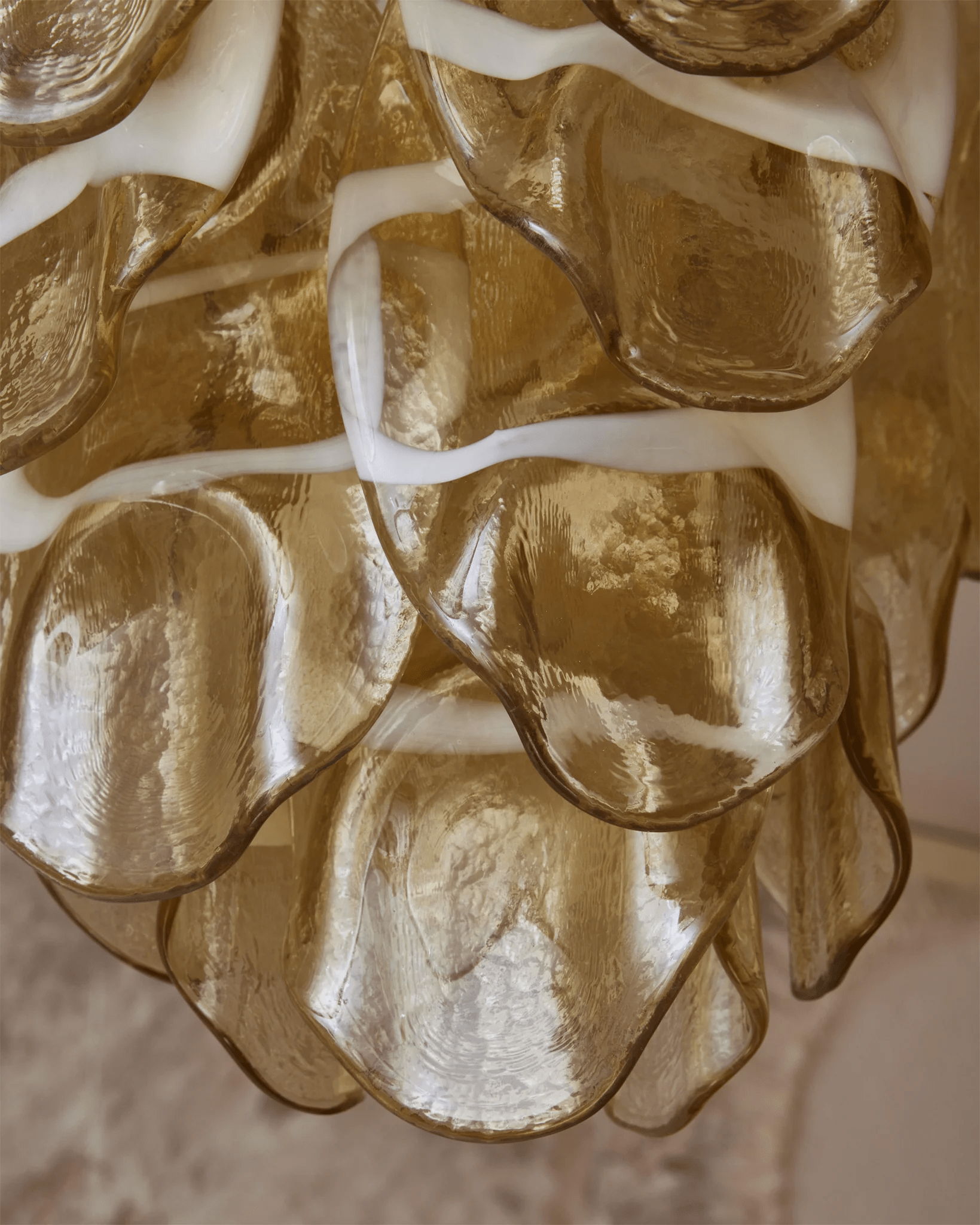 Aurora Chandelier Amber Murano Glass Oval Drops Layered - Letslighting