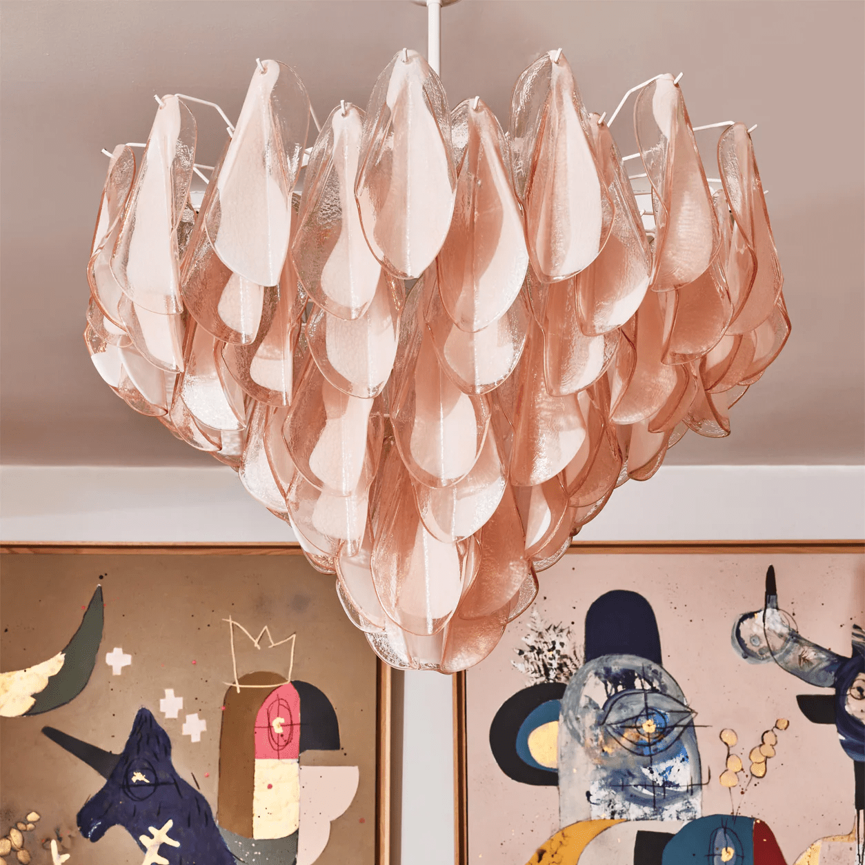 Aurora Chandelier Amber Murano Glass Oval Drops Layered - Letslighting