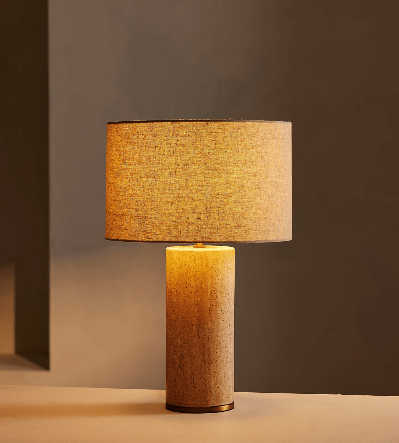 Vonoryra Cylindrical Travertine Table Lamp - Letslighting