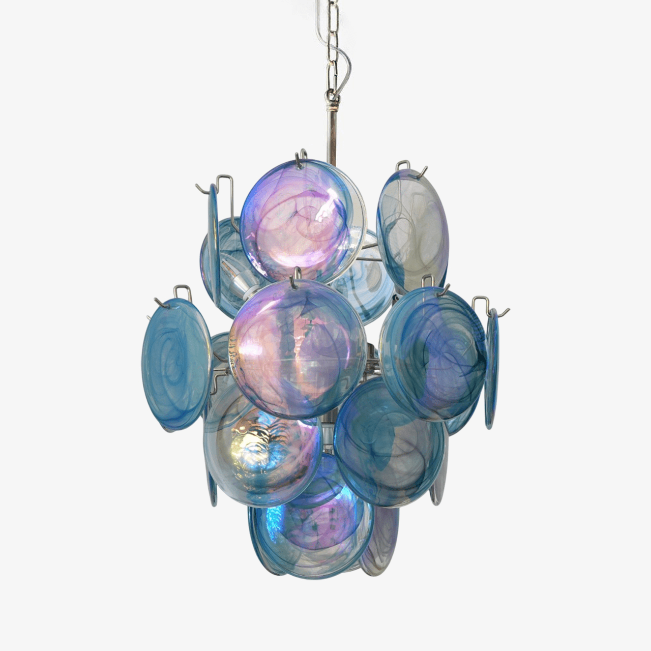 Aurora Chandelier Blue Murano Glass Disc Vintage - Letslighting