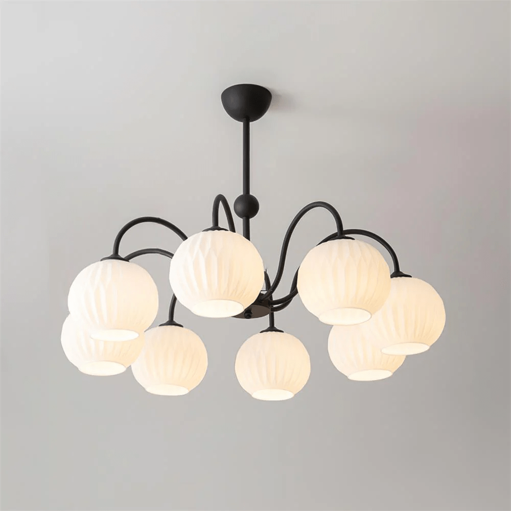 Lustra Chandelier Green Ribbed Glass Modern 8-Light - Letslighting