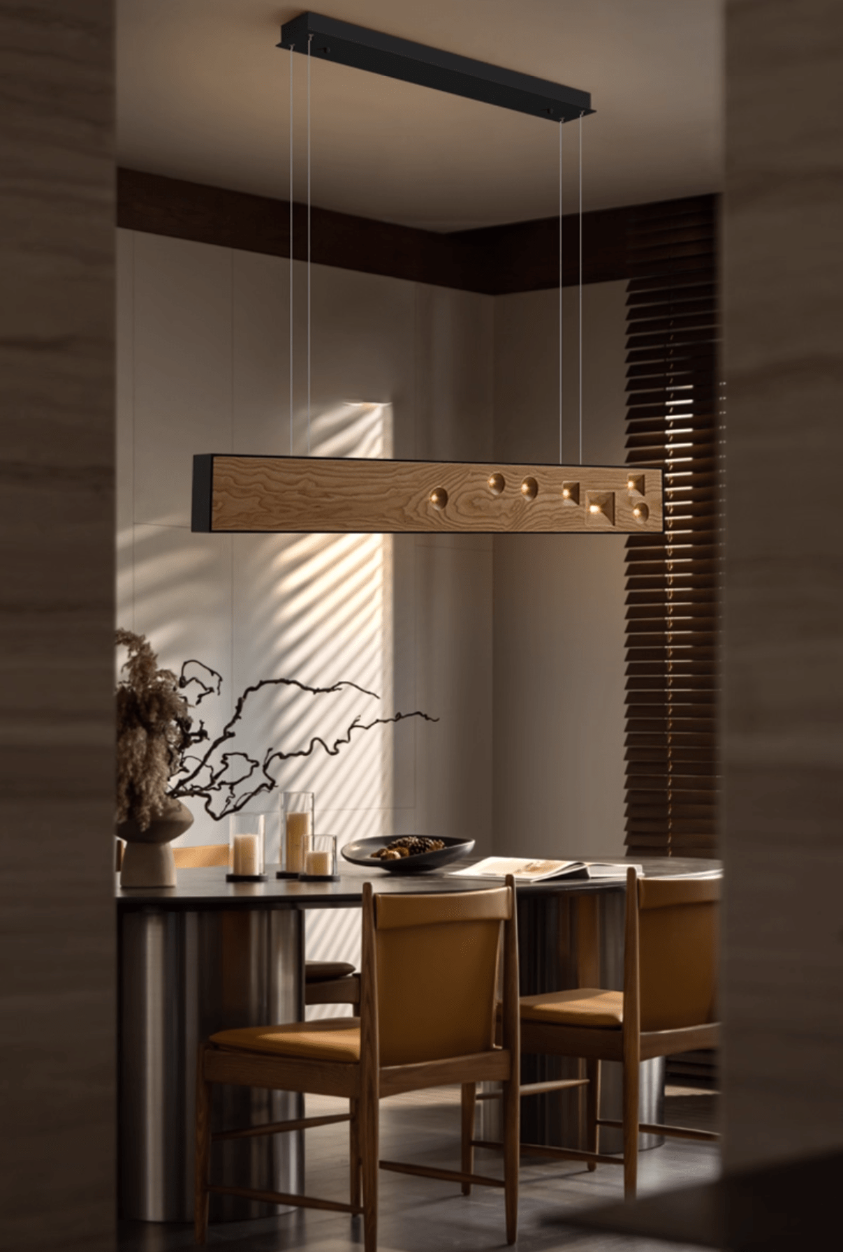 Lustra Pendant Light Wood Gemstone Linear LED - Letslighting