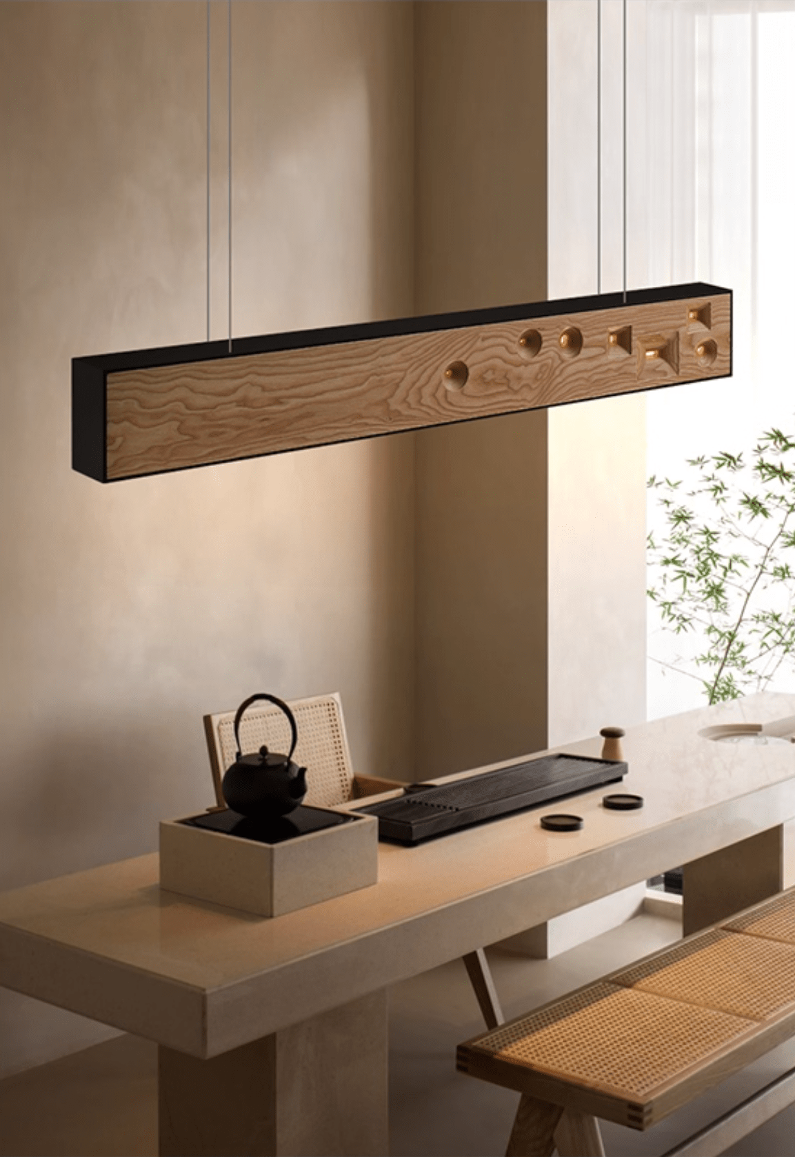 Lustra Pendant Light Wood Gemstone Linear LED - Letslighting