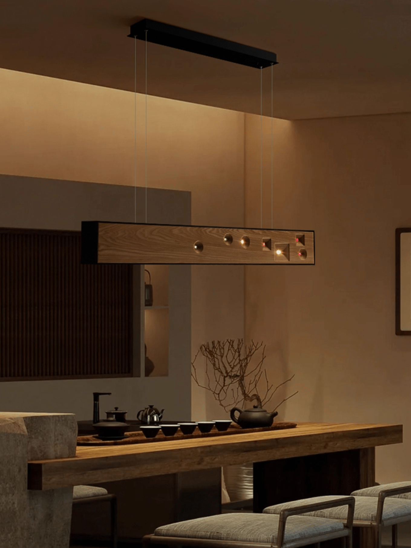 Lustra Pendant Light Wood Gemstone Linear LED - Letslighting