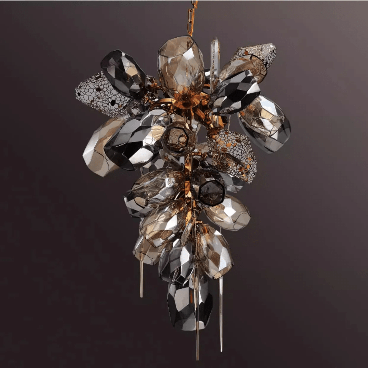 Aurora Chandelier Modern Glass Crystal Smoked Cluster