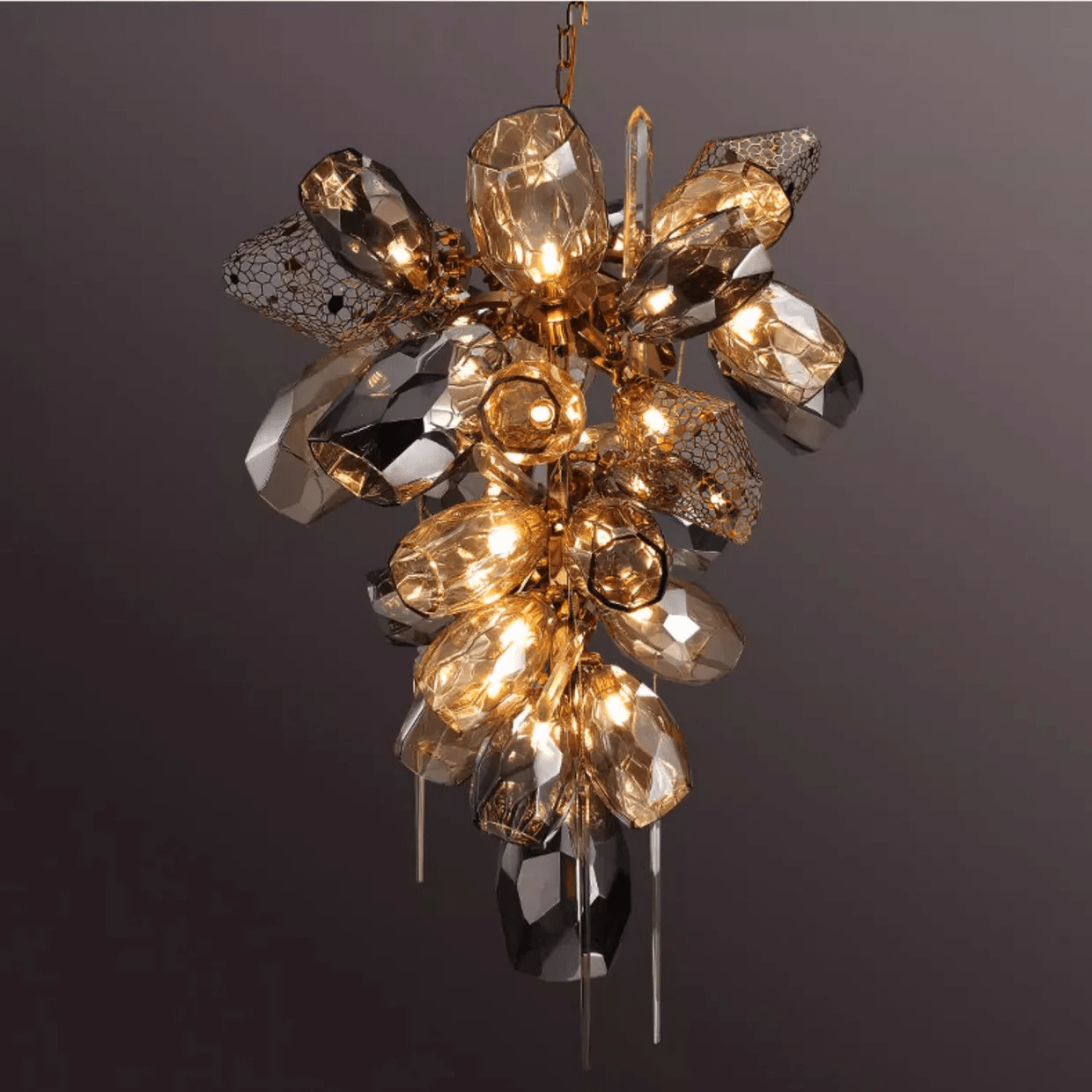 Aurora Chandelier Modern Glass Crystal Smoked Cluster