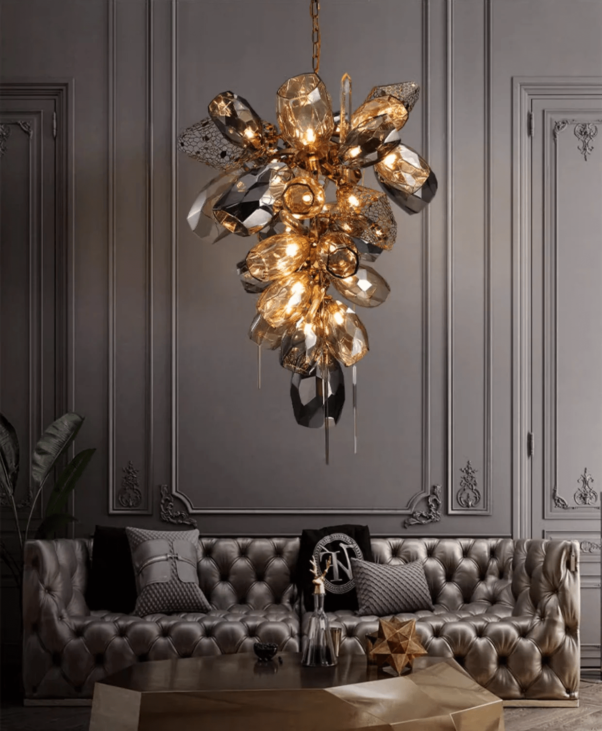Aurora Chandelier Modern Glass Crystal Smoked Cluster