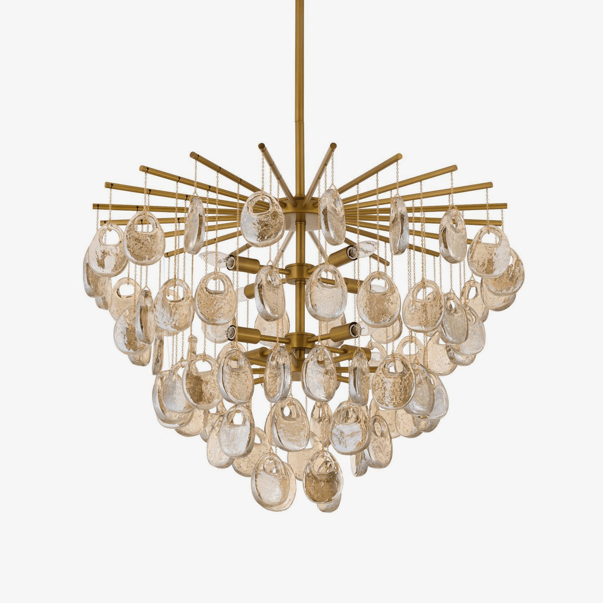 Aurora Chandelier Amber Seedy Glass Drop Antique Brass