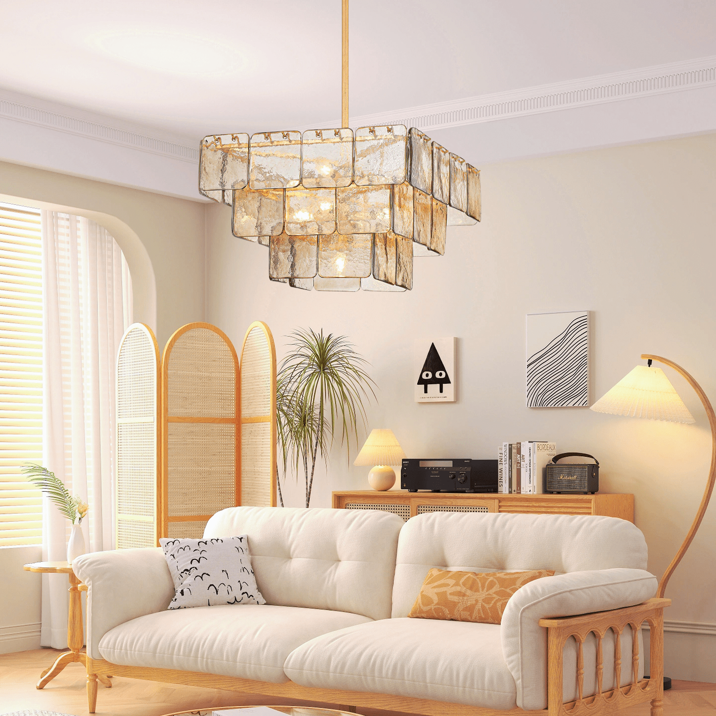 Aurora Chandelier Champagne Piastre Glass Modern