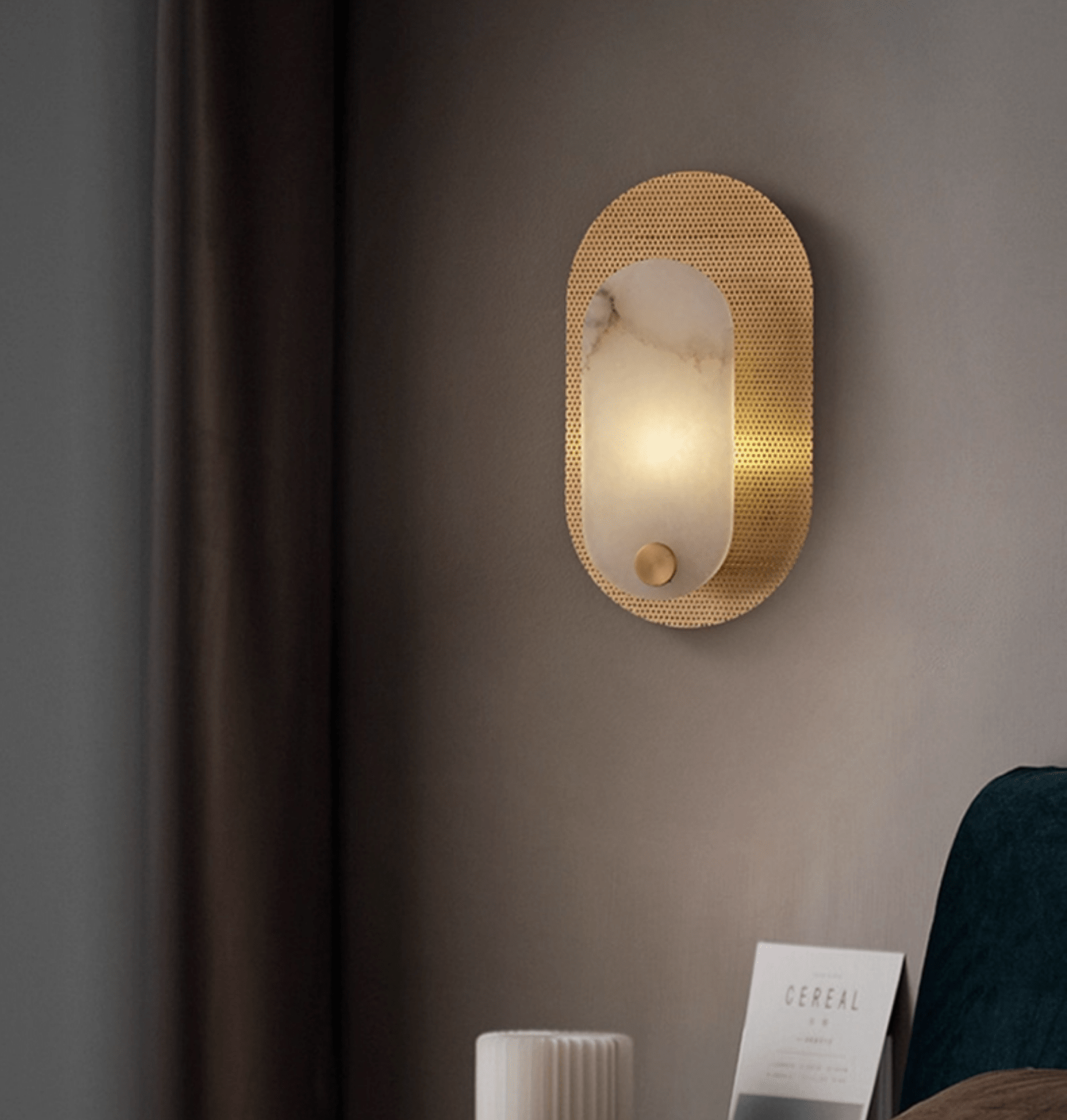 Oval Modern Metal & Alabaster Wall Light