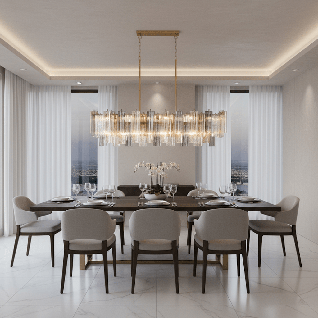 Addis Modern Metal & Glass Chandelier