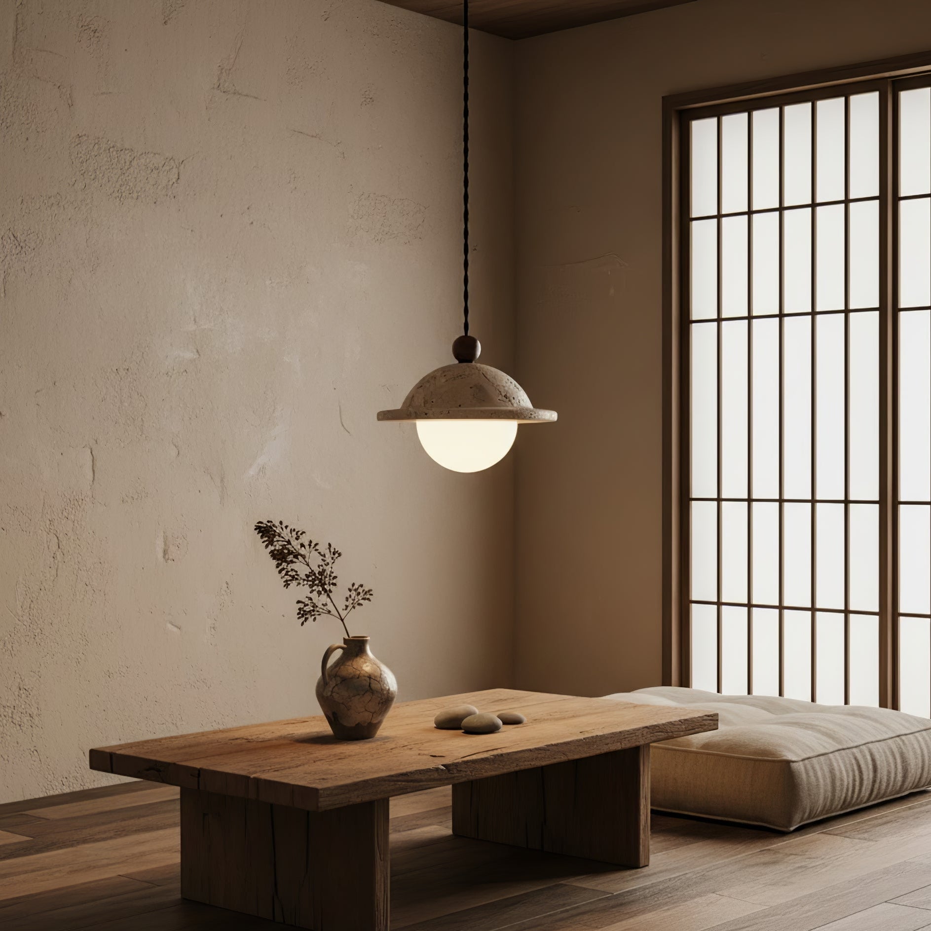 Saucer Modern Travertine Pendant Light