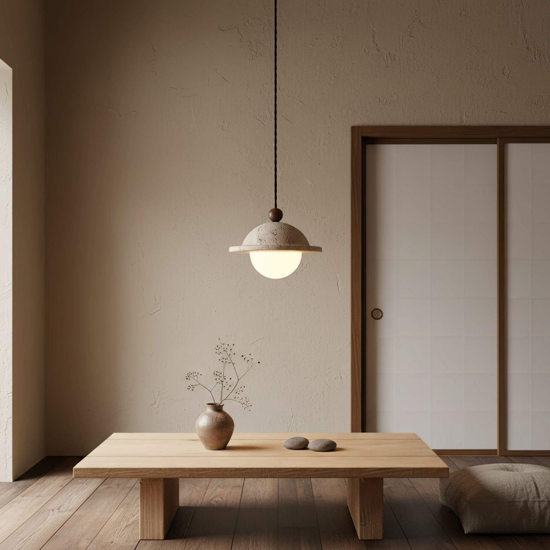 Saucer Modern Travertine Pendant Light