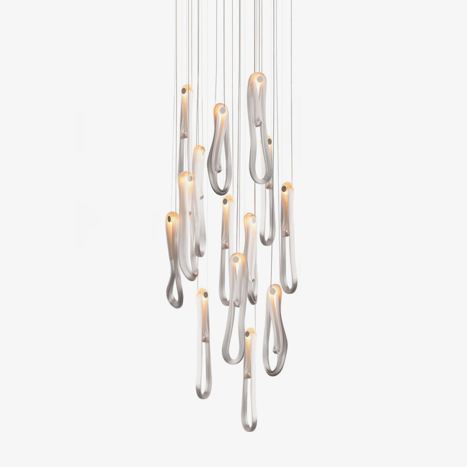 Pearlescent Modern Metal & Glass Chandelier