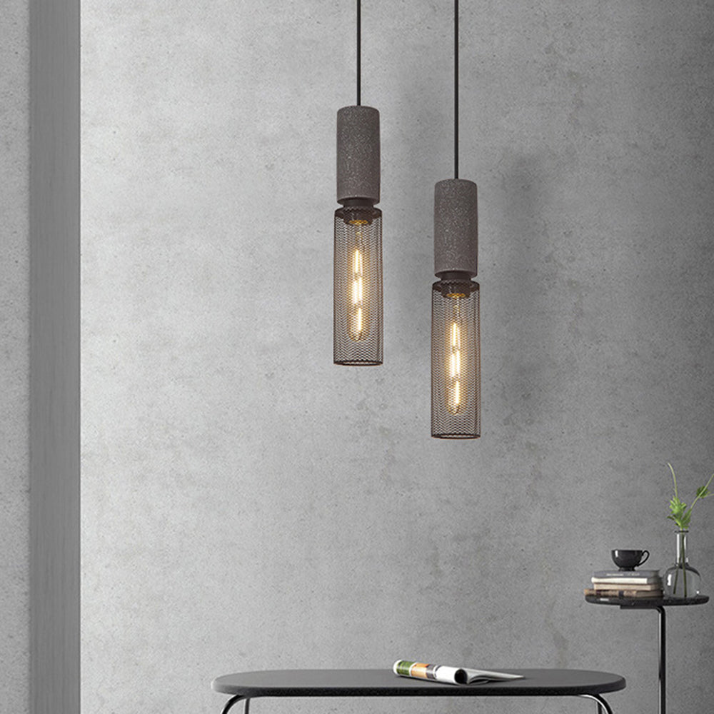 Arisha Industrial Cylindrical Pendant Light, Cement Wabi-Sabi - Letslighting