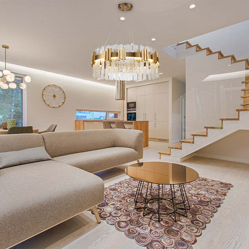 Kristy Mid Century Iron & Glass Chandelier Circle - Letslighting