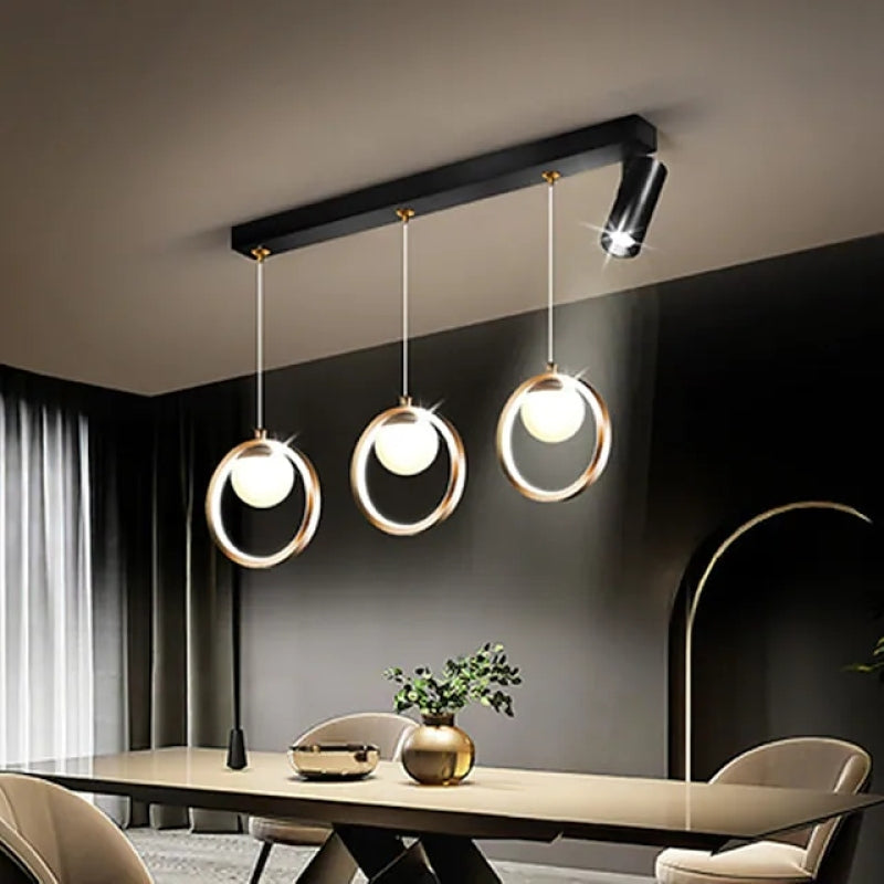 Arisha Modern Metal Multi Ring Pendant Light With Spotlight, Glass/Metal