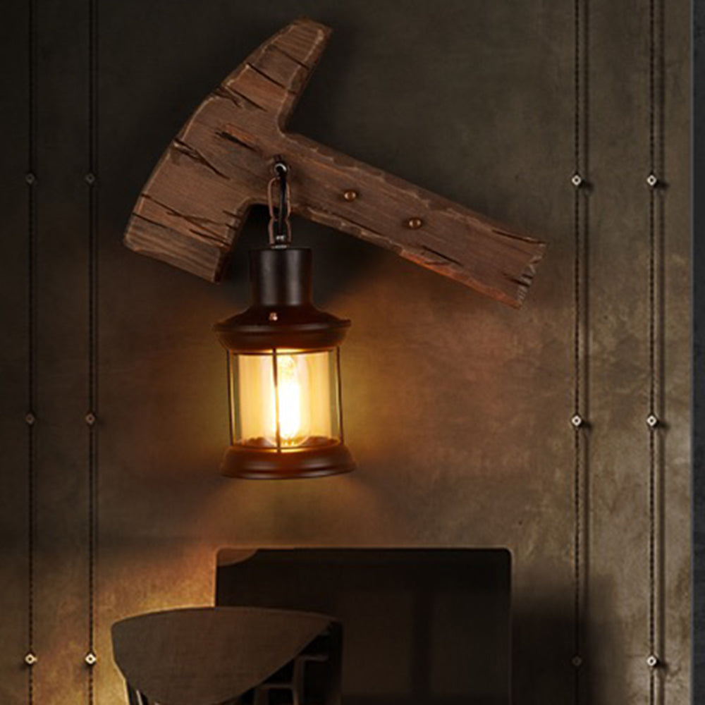 Epoch Wall Lamp Hammer Shape Vintage, Wood/Metal, Living Room - Letslighting