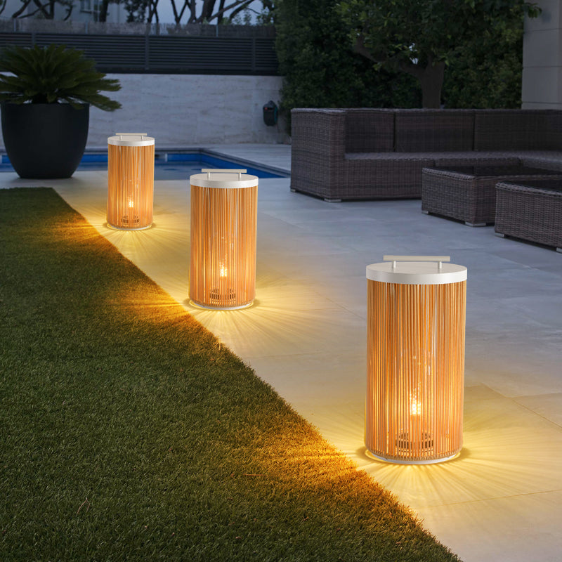 Ritta Retro Metal/Rattan Floor Lamp, Hardwired/Solar/LED, Outdoor