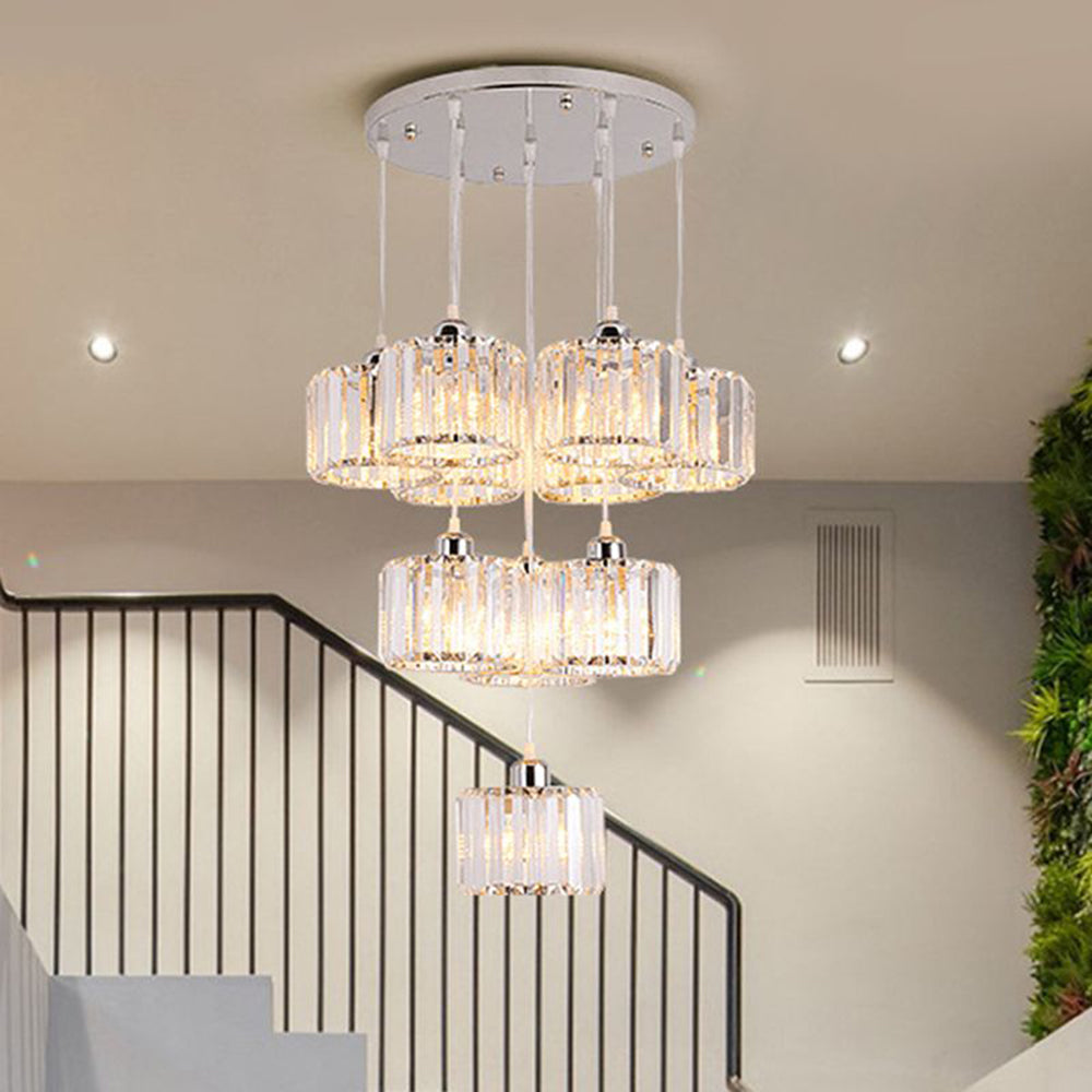 Valentina Modern Column Crystal Pendant Light, Stairs/Dining Room