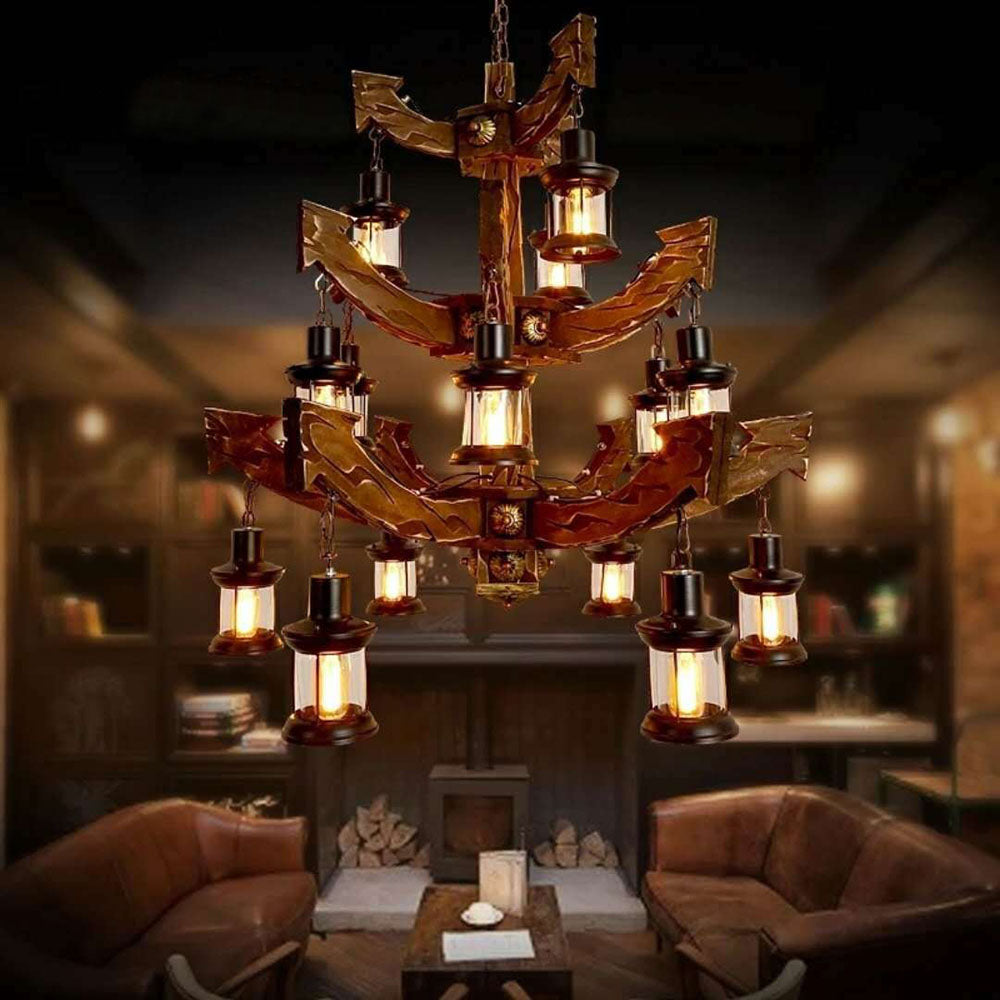 Epoch Retro 14 Lantern Wood/ Chandelier Living Room/Bedroom - Letslighting