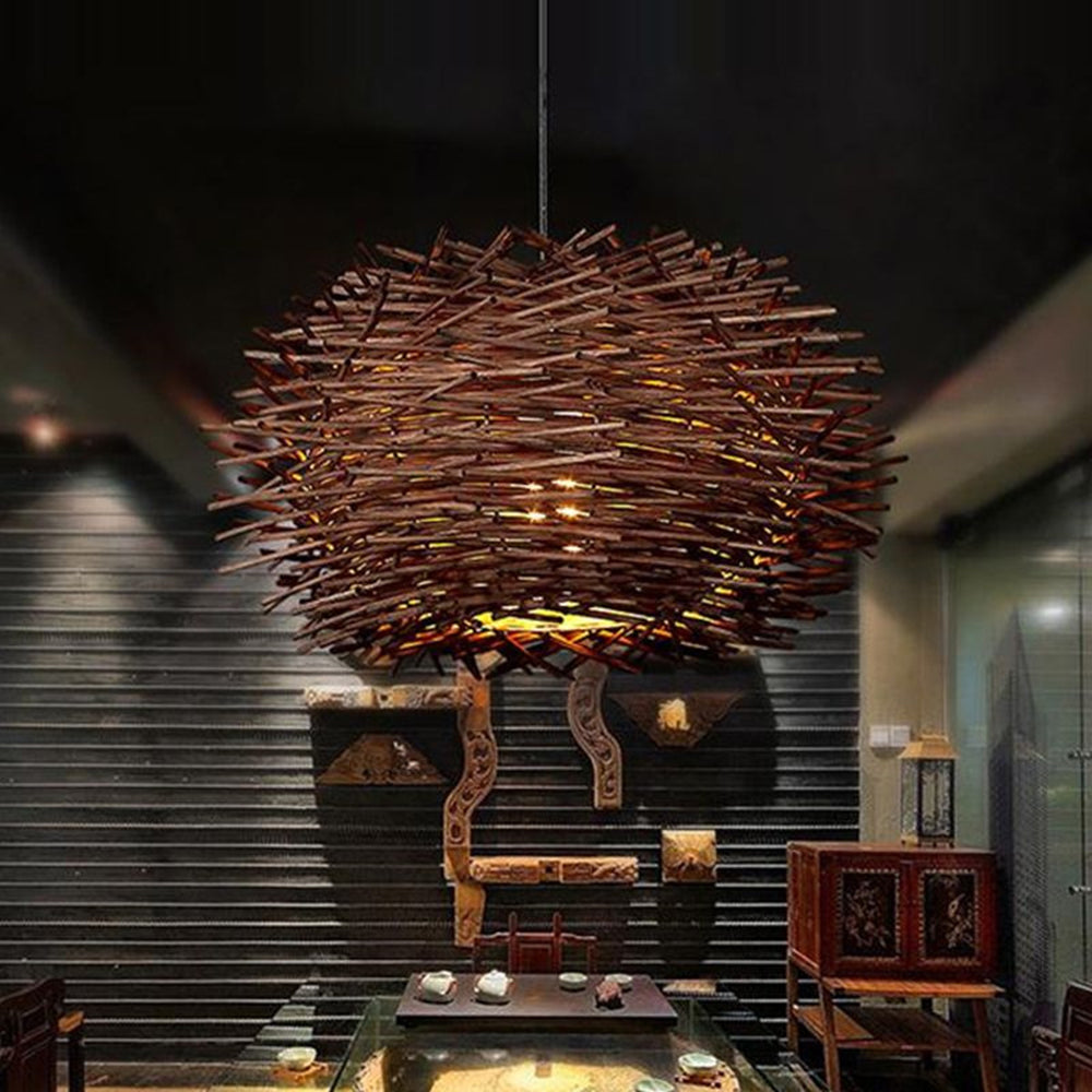 Muto Wooden Bird Ritta Rattan Pendant Light Wood