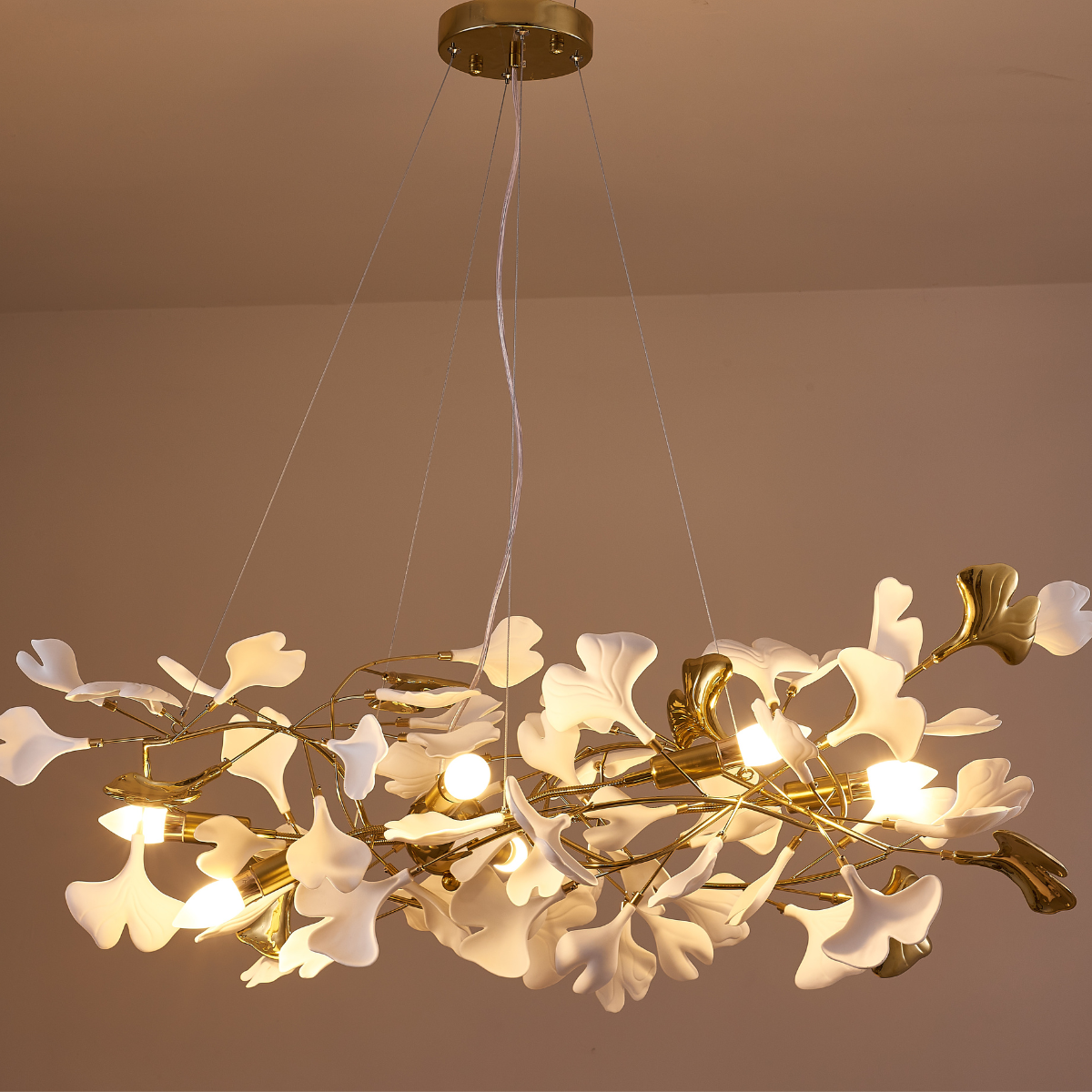 Olivia Gildglow Luxury Ceramic Chandelier Large Foyer Gingko Leaf Living Room - Letslighting