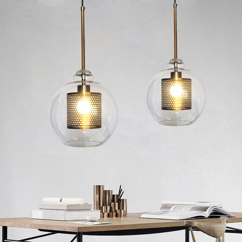Arisha Contemporary Golden Pendant Light, Metal/Glass, Globe/Cylindric