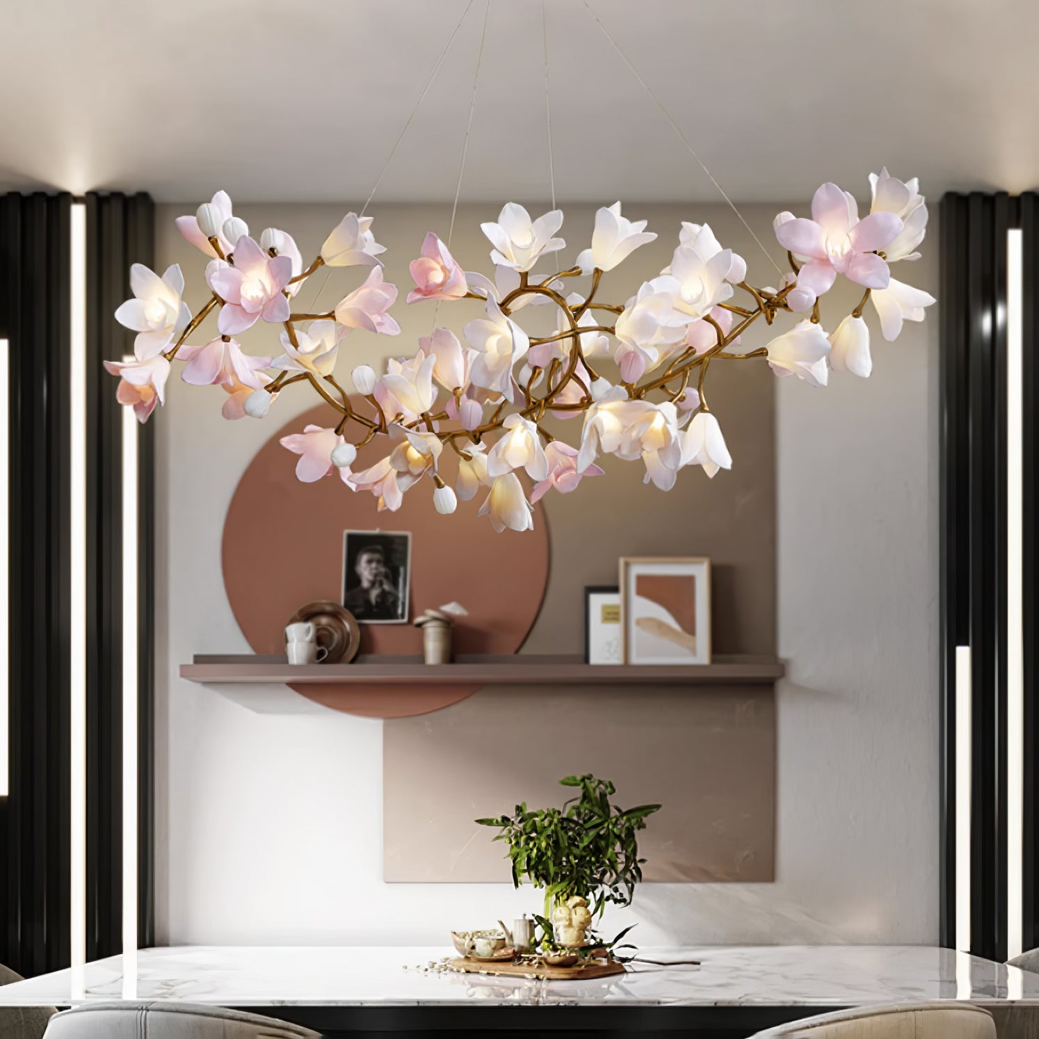 Lustra Chandelier Brass Ceramic Blossom - Letslighting