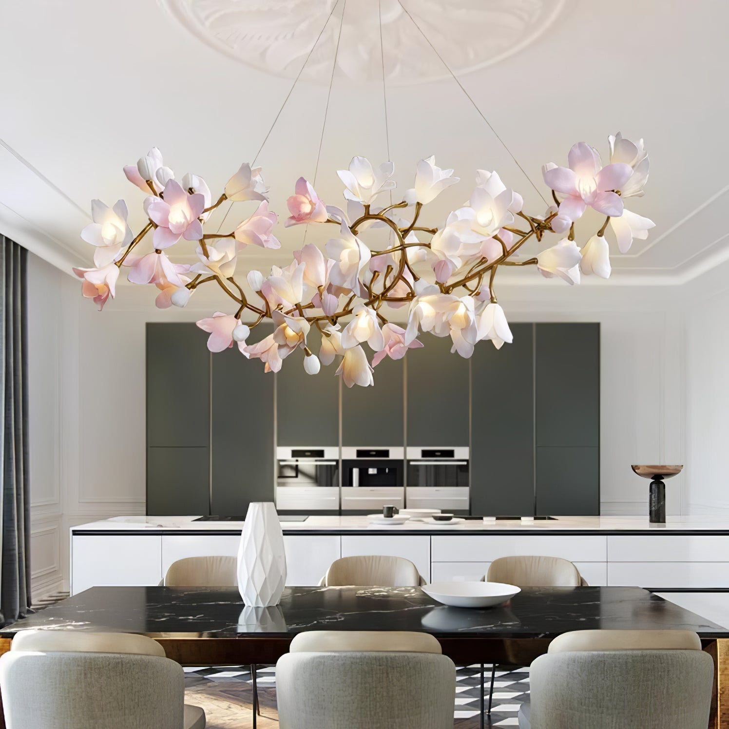 Lustra Chandelier Brass Ceramic Blossom - Letslighting