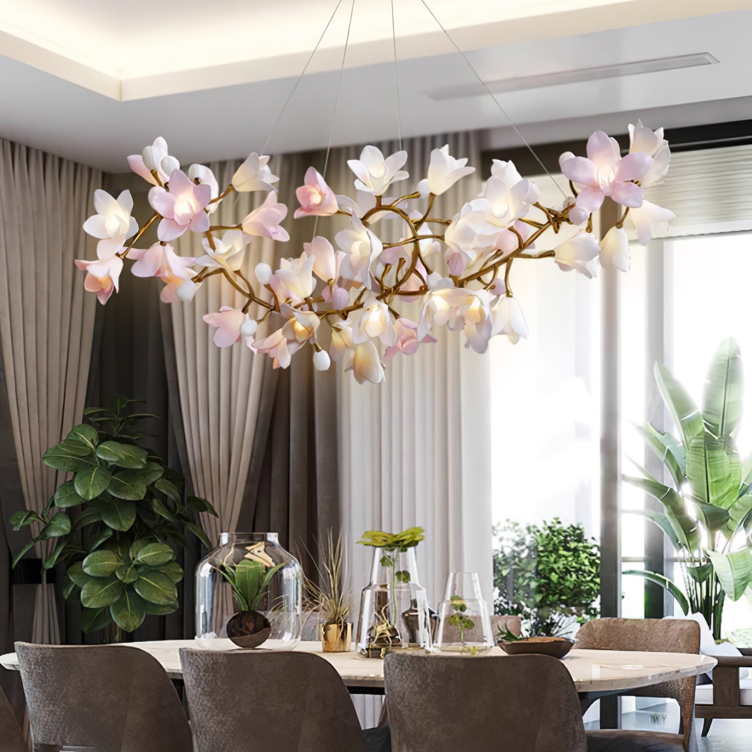 Lustra Chandelier Brass Ceramic Blossom - Letslighting