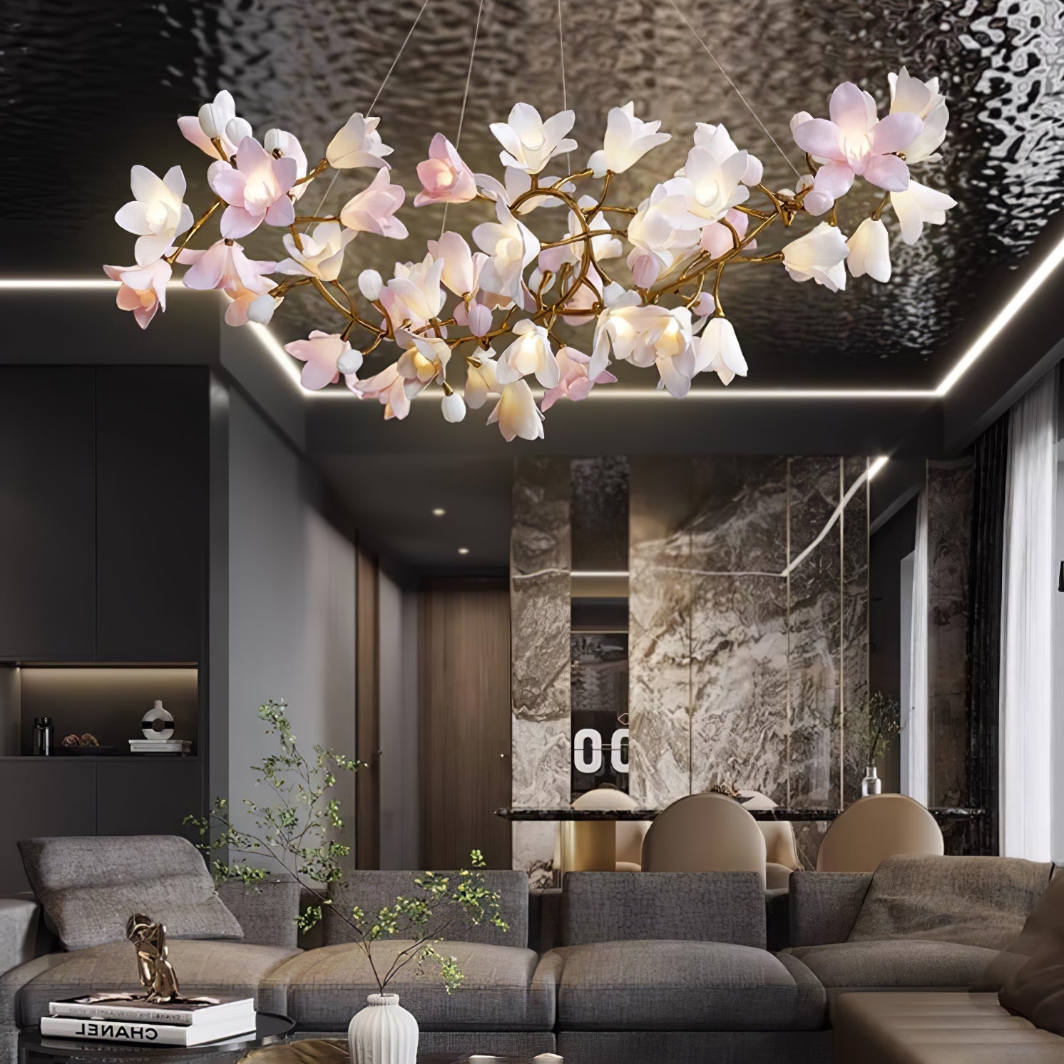 Lustra Chandelier Brass Ceramic Blossom - Letslighting