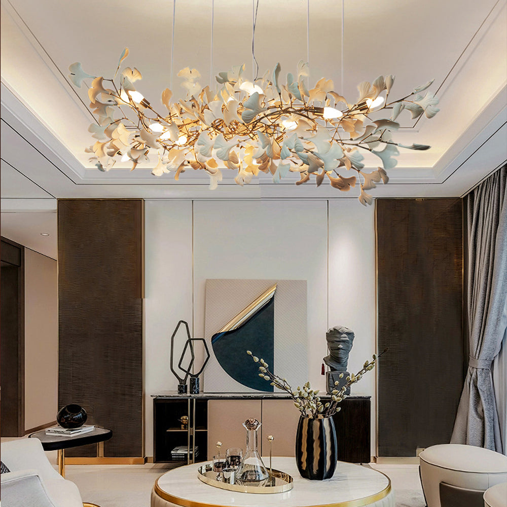 Olivia Gildglow Luxury Ceramic Chandelier Large Foyer Gingko Leaf Living Room - Letslighting
