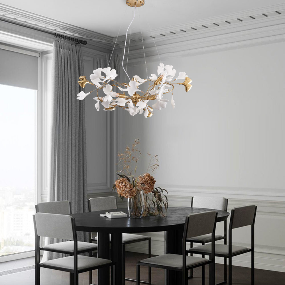Olivia Gildglow Luxury Ceramic Chandelier Large Foyer Gingko Leaf Living Room - Letslighting
