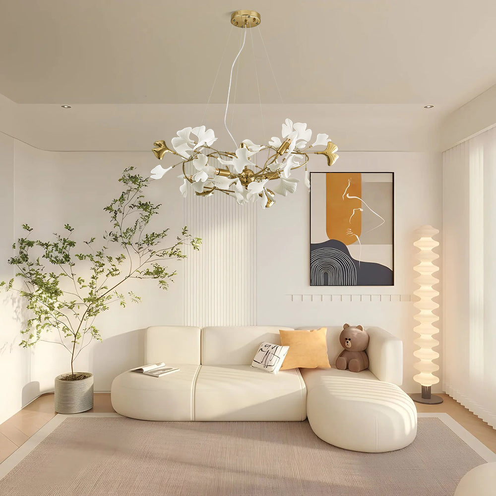 Olivia Gildglow Luxury Ceramic Chandelier Large Foyer Gingko Leaf Living Room - Letslighting