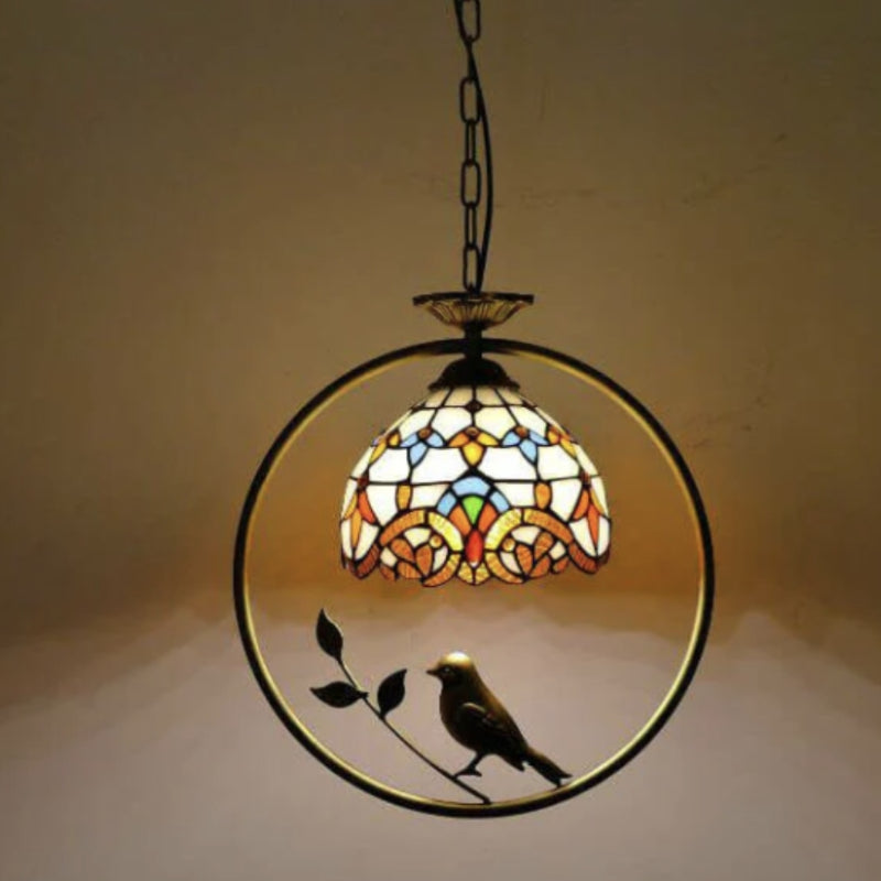 Tiffany Cottage LED Pendant Light Metal Glass Living Room/Bedroom - Letslighting
